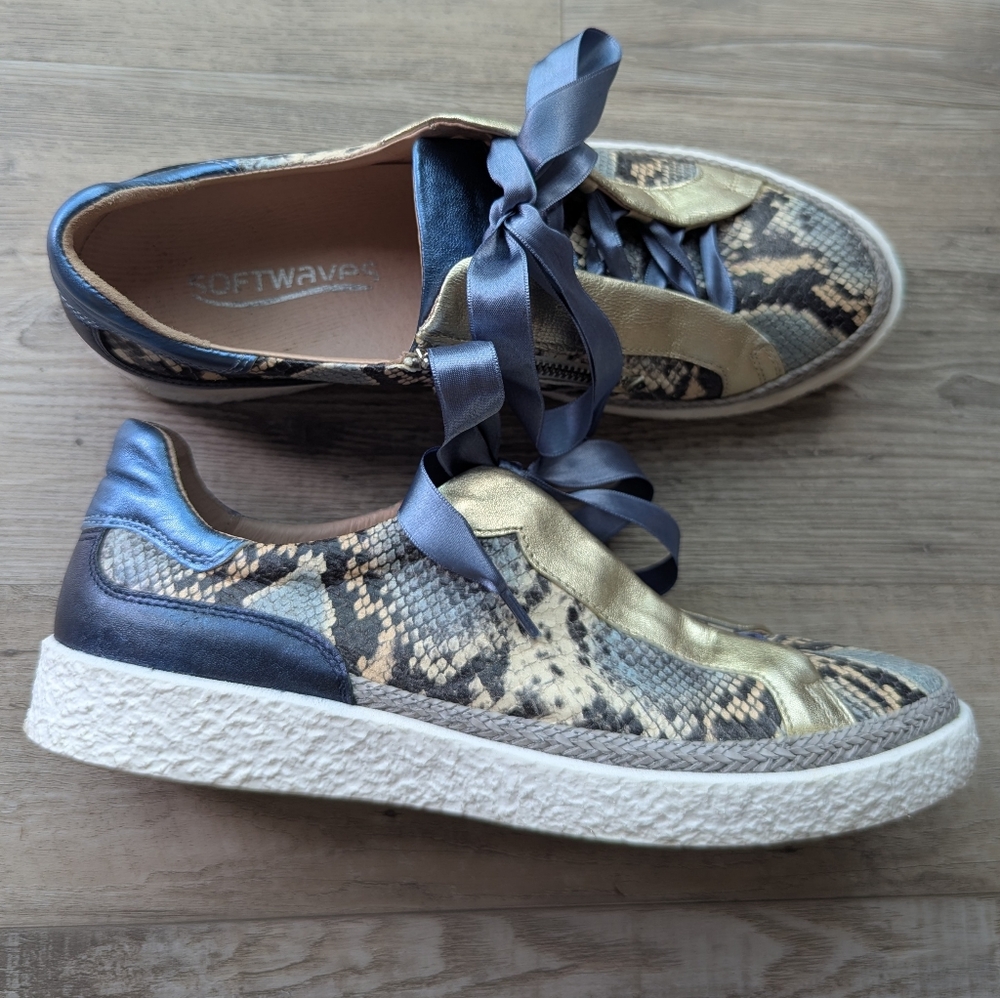 Softwaves Python Print Leather Sneakers 39.5 8.5 9 - image 1